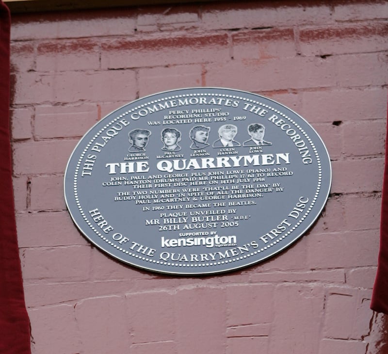 A plaque celebrating The Quarrymen