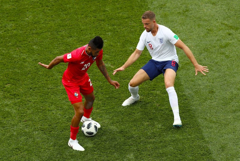 England's Jordan Henderson battles against Panama 