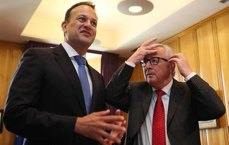 President of the European Commission, Jean-Claude Juncker, in the private office of Taoiseach, Leo Varadkar (left) at Government Buildings, during his visit to Dublin&nbsp;