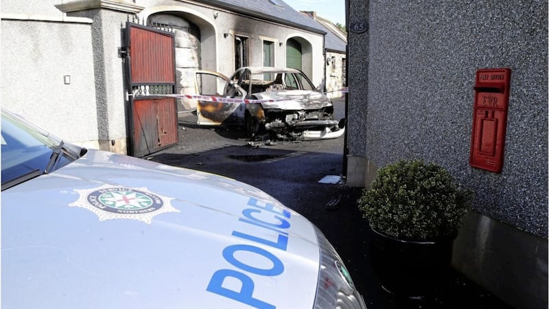 Shots were fired and a car was set alight at a house in the Brustin Brae Road area of Larne early on Monday. Picture by Hugh Russell