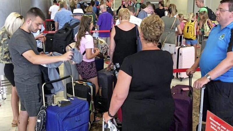 Frustrated passengers in Tenerife on Saturday night who had their flights to Belfast cancelled due to poor weather conditions  
