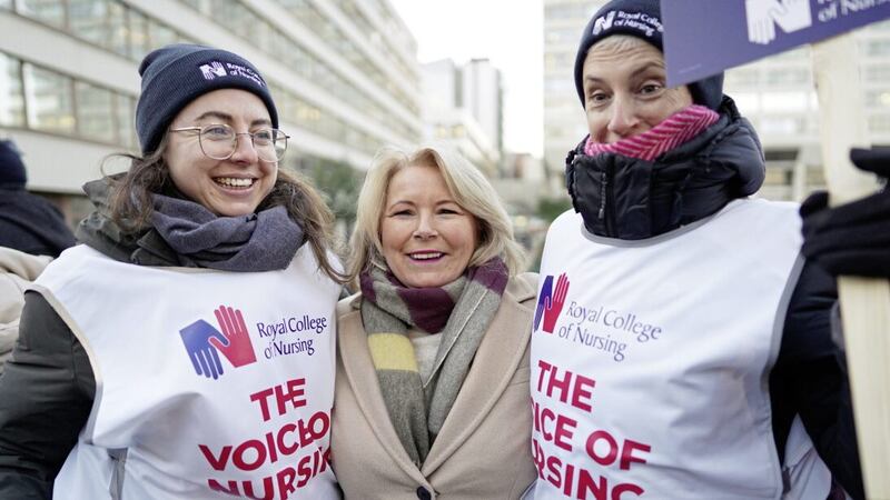 RCN General Secretary Pat Cullen (centre) with members of the Royal College of Nursing (RCN) on the picket line outside St Thomas&#39; Hospital in London as nurses in England, Wales and Northern Ireland take industrial action over pay. Picture: PA 
