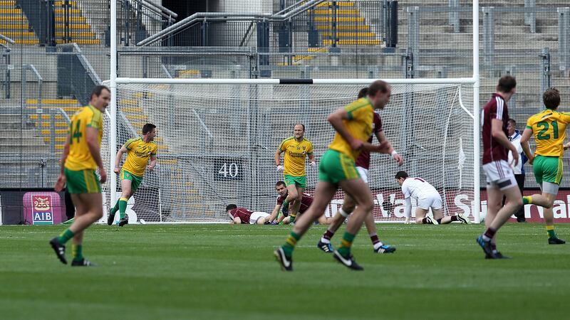 Galway's defence is left flattened by Patrick McBrearty's early goal at Croke Park on Saturday<br />Picture: Philip Walsh&nbsp;