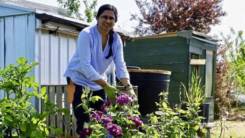 Rekha Mistry at her allotment 