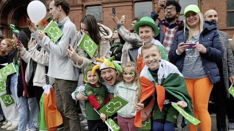 Revellers at Belfast's St Patrick's Day celebrations in March. 