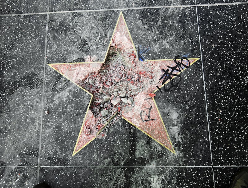Donald Trump's star on the Hollywood Walk of Fame after it was vandalised in Los Angeles 