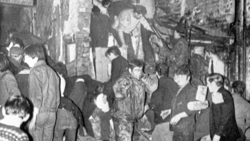 The aftermath of the 1971 bomb blast at McGurk&#39;s bar on Belfast&#39;s North Queen Street. Picture by PA Wire  