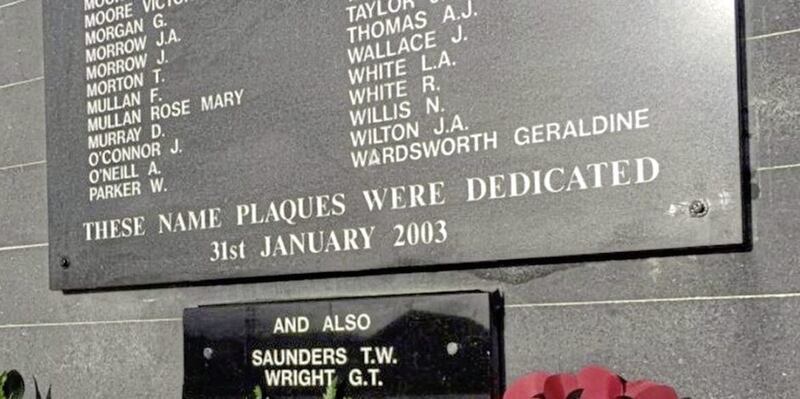 A plaque unveiled in 2018 to two servicemen whose names did not appear on the original memorial. Picture by Mid &amp; East Antrim BC 