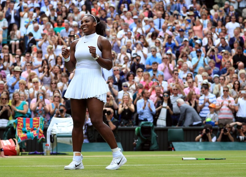 Serena Williams celebrates winning the ladies singles final at Wimbledon 2016