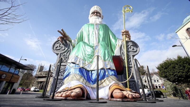 St Patrick is a giant figure - both historically and literally, as with the 30ft figure which featured in Downpatrick&#39;s St Patrick&#39;s Day festivities this year. Embracing his legacy today means, among other things, rethinking our attitudes to migration. Picture by Mal McCann 