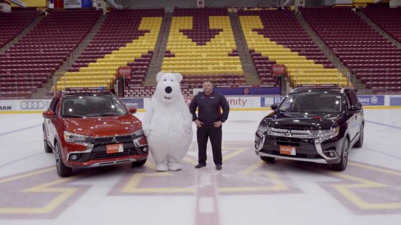How long can you last without laughing at this poor polar bear mascot continually falling over?