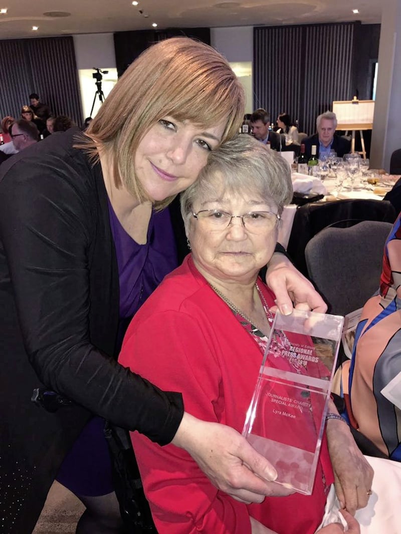 Lyra Mckee&rsquo;s mother Joan and sister Nicola accepted the award at the ceremony yesterday. Picture by Mal McCann