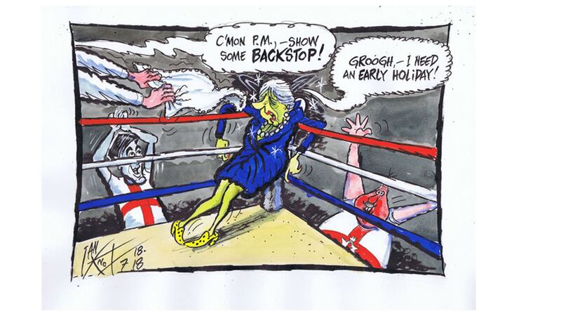 Ian Knox cartoon 18/7/2018:&nbsp;Monday&rsquo;s vote in the House of Commons effectively renders the EU&rsquo;s Brexit backstop vision unlawful