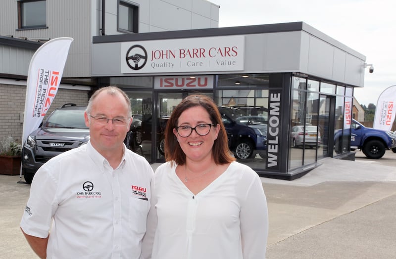 John and Claire Barr at the new John Barr Cars Isuzu premises in Antrim