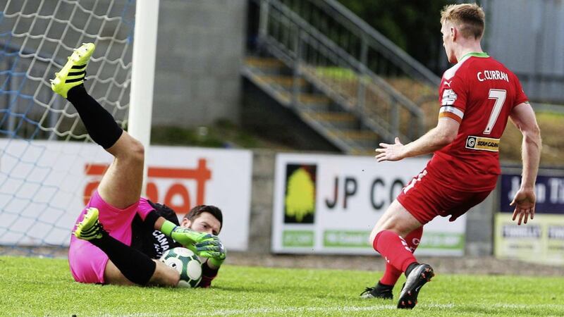 Chris Curran had arguably Cliftonville&#39;s best chance but the Reds fell to a 1-0 defeat to FK Haugesund 