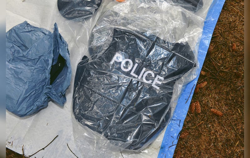 &nbsp;A police vest recovered from a hide in Capanagh Forest