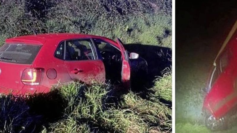 Images released by the PSNI show a car in an embankment beside the M1 at Lisburn after it came off the motorway. 