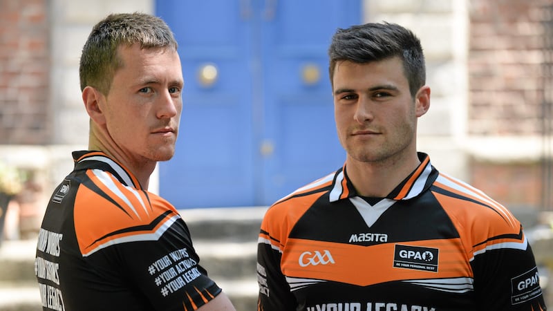 Mayo's Cillian O'Connor (left) and Sligo's Pat Hughes at the launch of the GPA&rsquo;s Fair Play campaign at Tailors&rsquo; Hall in Dublin on Thursday<br />Picture: Sportsfile