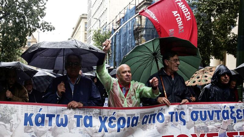 Greek pensioners chant slogans during an anti-austerity rally, in Athens, last week. Picture by Yorgos Karahalis, Associated Press 