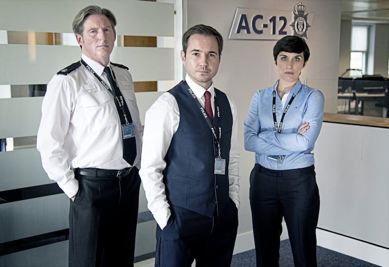 Adrian Dunbar, Martin Compston and Vicky McClure in Line of Duty 