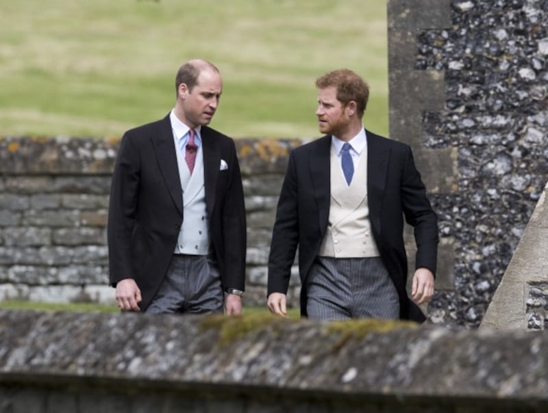 The Duke of Cambridge and Prince Harry arrive ahead of the wedding of Pippa Middleton t