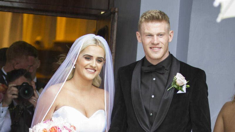 James McClean and his wife Erin as they leave St Columb&#39;s Church in Derry 