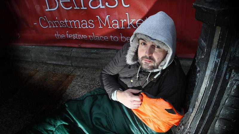 New SDLP councillor Paul McCusker during a sleep-out for the homeless in November 2014. Picture by Hugh Russell 