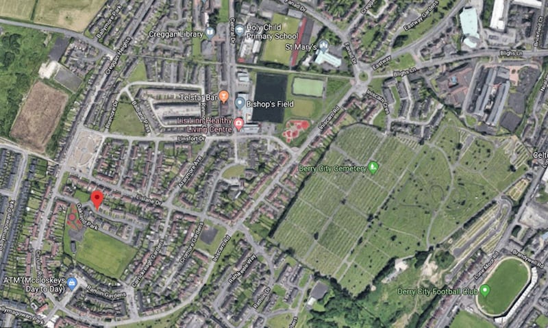 Oakland Park is in the Creggan area of Derry. Image from Google Earth