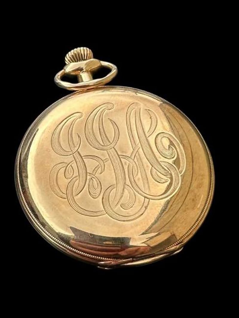 The golden pocket watch was engraved with businessman John Jacob Astor’s initials