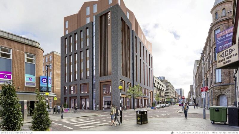 A digitally rendered impression of the new aparthotel on Queen Street, Belfast. 
