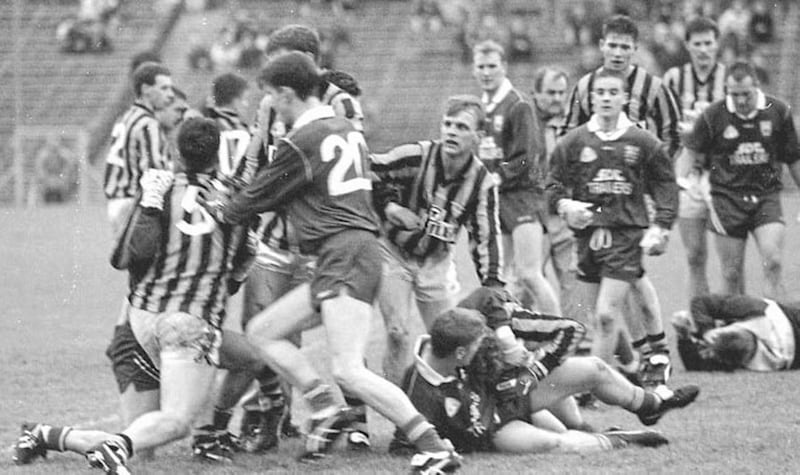 HOT HEADS: Some players from Bellaghy and Crossmaglen clash in the dying minutes of the 1996 Ulster Club SFC final at Clones