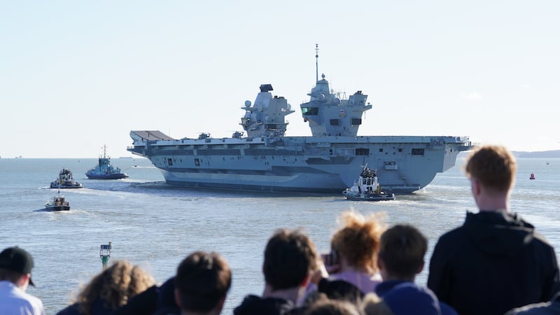 Royal Navy aircraft carrier HMS Prince of Wales sets sail from Portsmouth Harbour following a delay to its departure