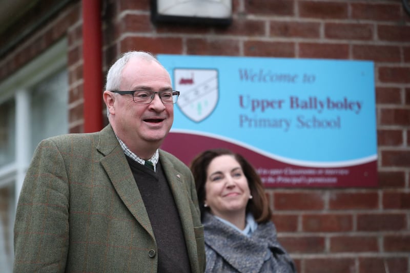 &nbsp;Ulster Unionist party leader Steve Aiken arrives to cast his vote at Upper Ballyboley primary school in Ballyclare.&nbsp;Liam McBurney/PA Wire