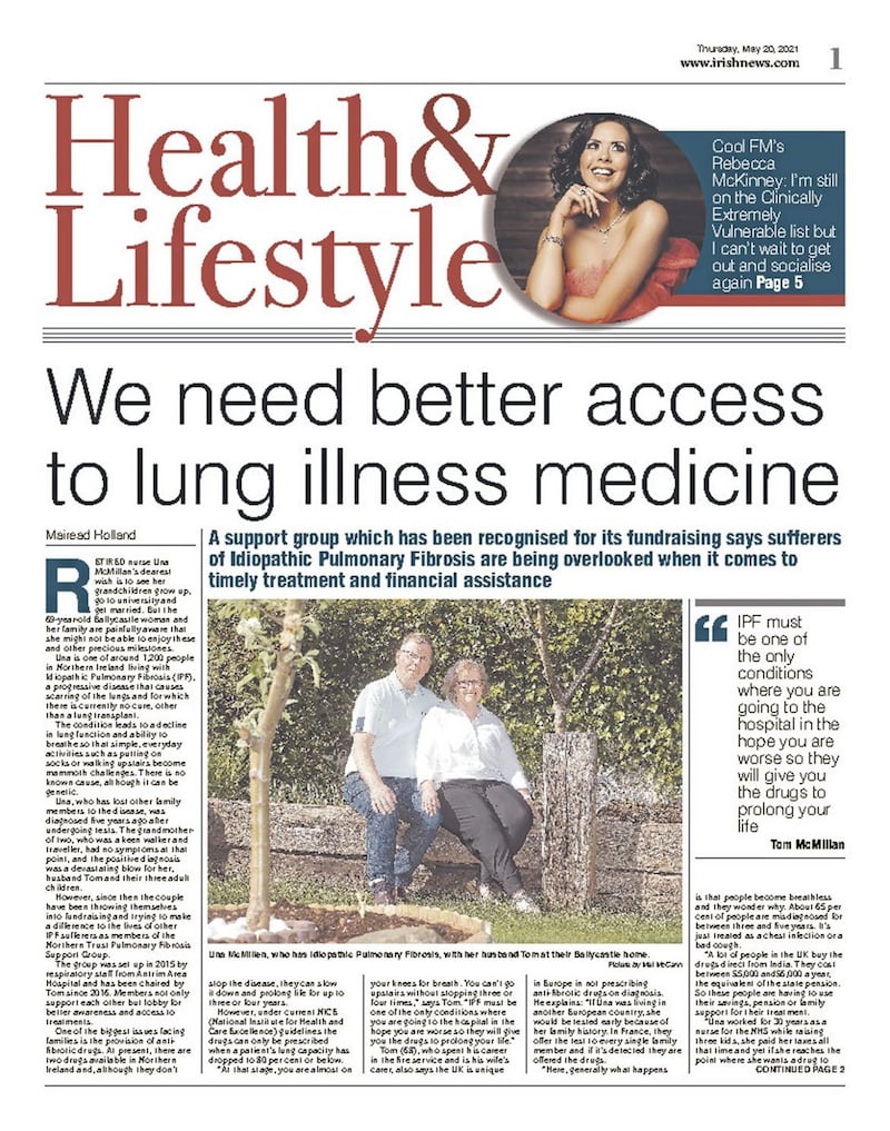 Health &amp; Lifestyle highlighted the plight of people living with Idiopathic Pulmonary Fibrosis, including Una McMillan, last month