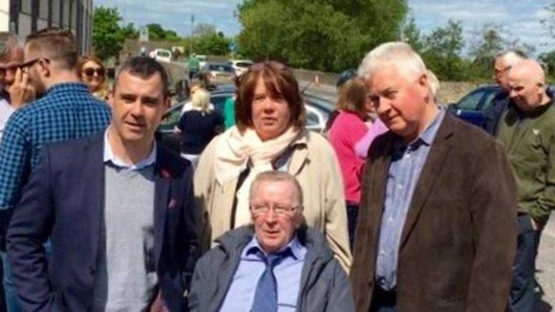Remembering the Charlemont attacks 40 years on. Alan Brecknell with Brian Donnelly, who was injured in the attack, Ann Cadwallader and Paul O&#39;Connor of the Pat Finucane centre. 