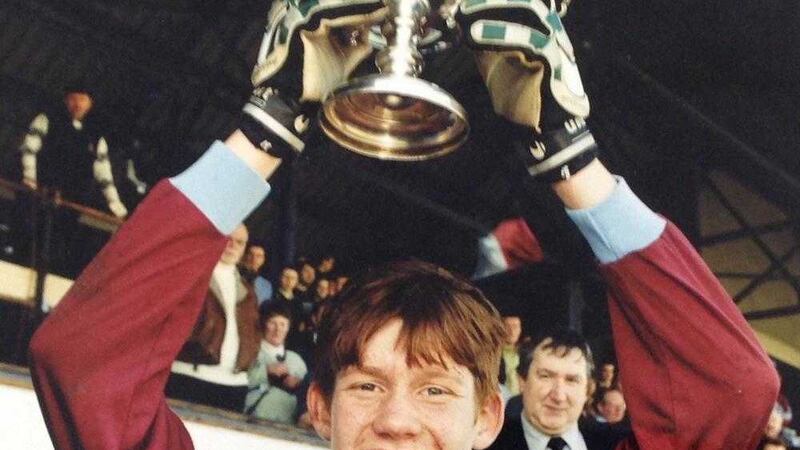 A fresh-faced Michael McGovern lifts the Corn na n&Oacute;g title at Casement Park in 1999 