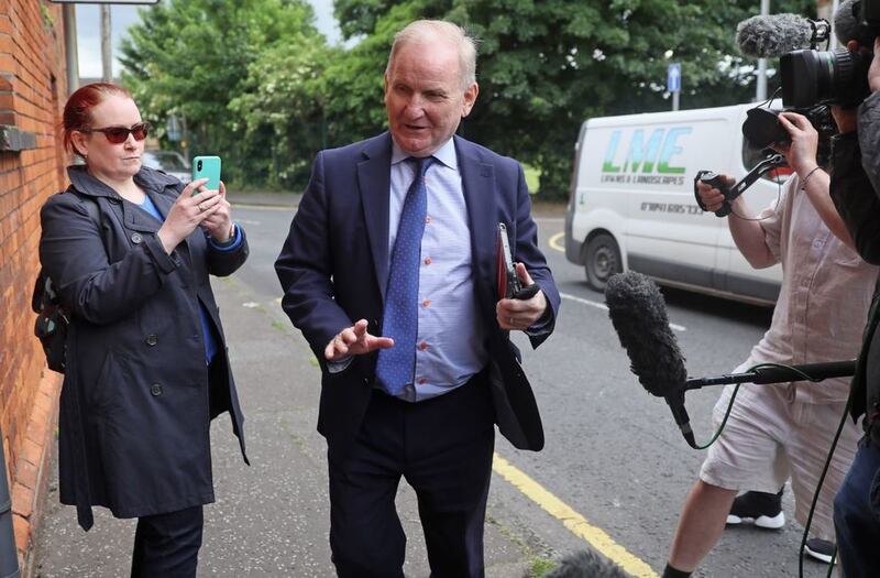 &nbsp;DUP party chairman Lord Morrow arrives at the DUP headquarters in Belfast for a meeting of the party officers.