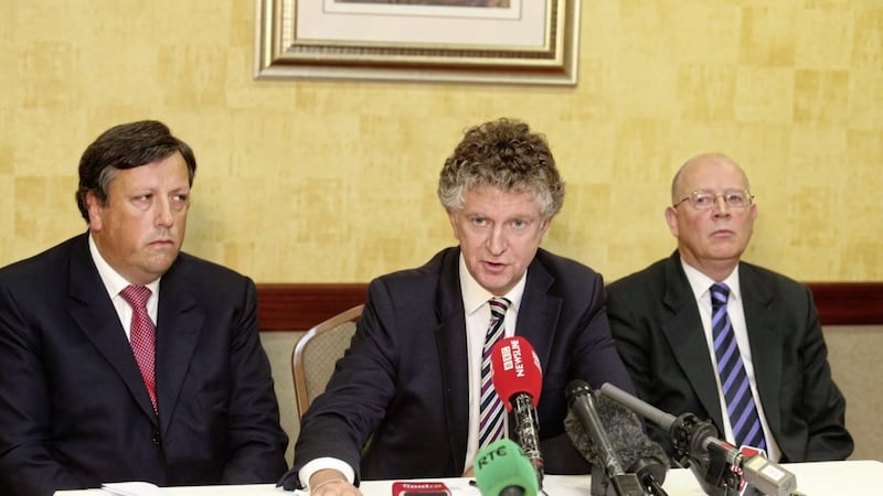 Former senior aide to David Trimble, David Campbell, Tony Blair&#39;s former Chief of Staff Jonathan Powell and Richard Monteith at the launch of the new Loyalist Communities Council in 2015. Picture Mal McCann. 