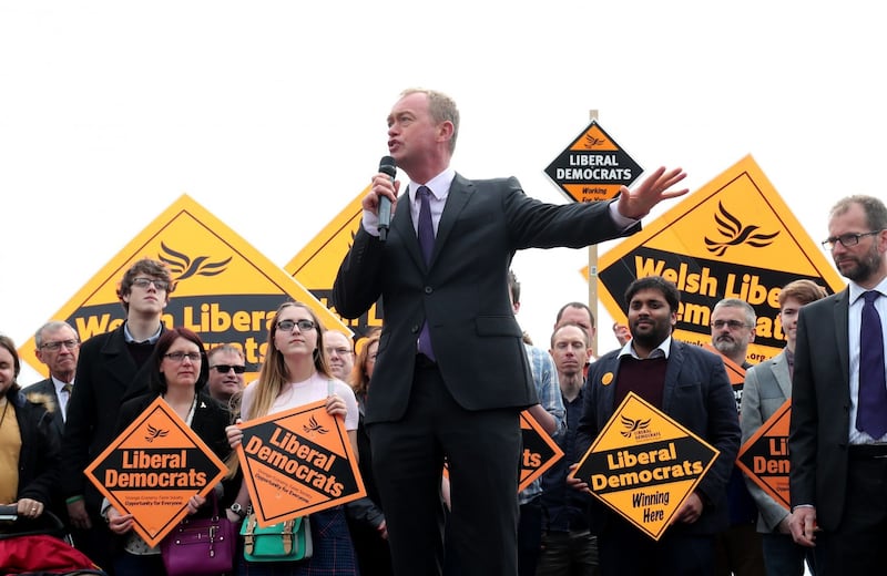 Liberal Democrats leader Tim Farron delivers a speech as he launches the party's Welsh campaign in Cardiff Bay, Wales.