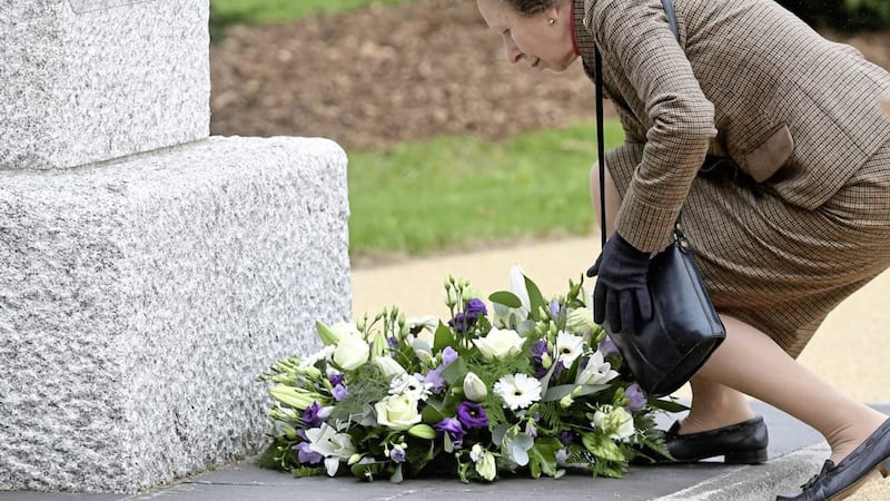 The Princess Royal laying a wreath at the official opening of the Northern Ireland Prison Service memorial garden 
