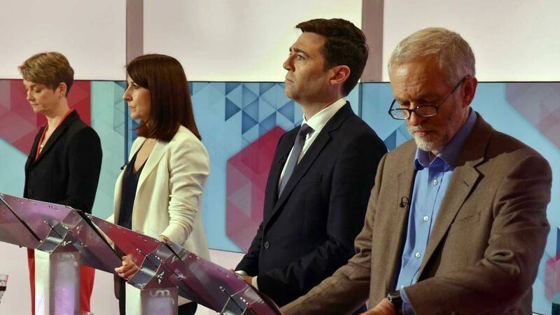 Yvette Cooper, Liz Kendall, Andy Burnham, Jeremy Corbyn during a Labour leadership debate Picture by Jeff Overs/BBC/PA 