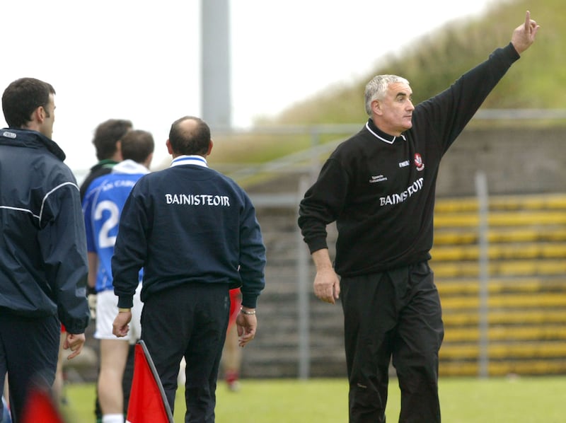 Former Derry manager Mickey Moran (right) and then Cavan manager Eamon Coleman during a game at Celtic Park in 2004. Picture by Margaret McLaughlin<br />&nbsp;