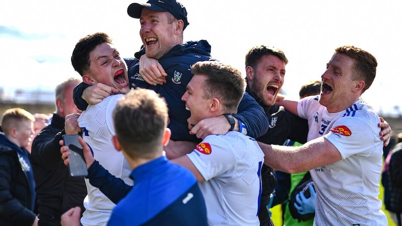A players' manager: Vinny Corey and his team celebrate after securing their Division 1 status in Castlebar.