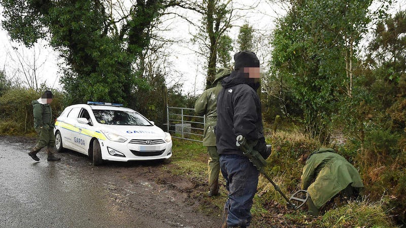 Garda&iacute; continue to search an area in Scotstown, Co Monaghan where weapons and explosives have been recovered. Picture by Philip Fitzpatrick 