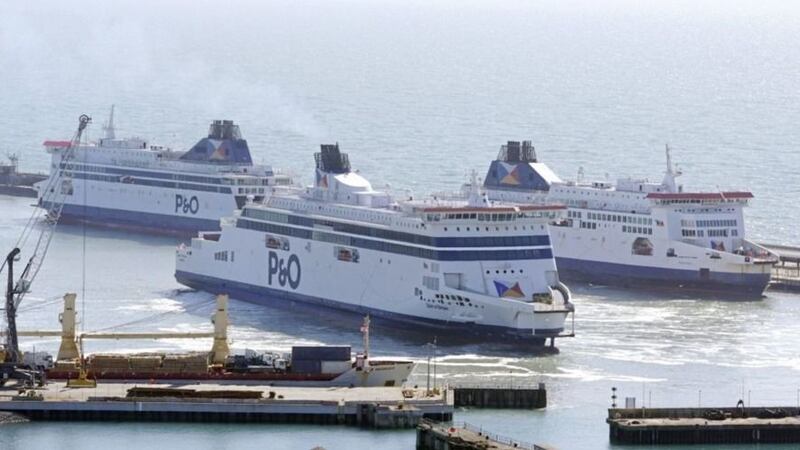 &nbsp;Three P&amp;O ferries - Spirit of Britain, Pride of Canterbury and Pride of Kent - moor up in the cruise terminal at the Port of Dover in Kent