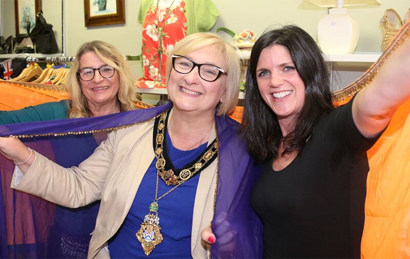 Causeway Coast and Glens mayor Brenda Chivers with Niamh McComish and Petra Allan at a Save the Children International Day of Peace event in Ballycastle&nbsp;