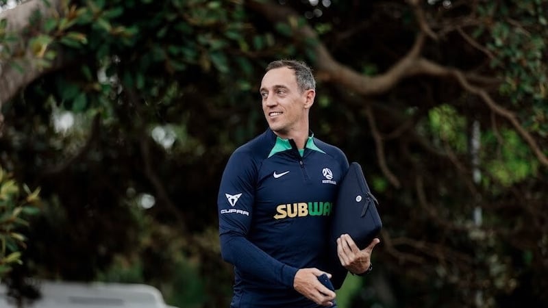 Belfast man Chris Lynch, Australia’s national wellbeing manager, joined the Socceroos ahead of last month’s friendly double-header with Ecuador. Picture courtesy of Football Australia