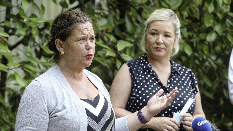 Sinn F&eacute;in president Mary Lou McDonald (left) with deputy first minister Michelle O&#39;Neill. Picture by Hugh Russell. 