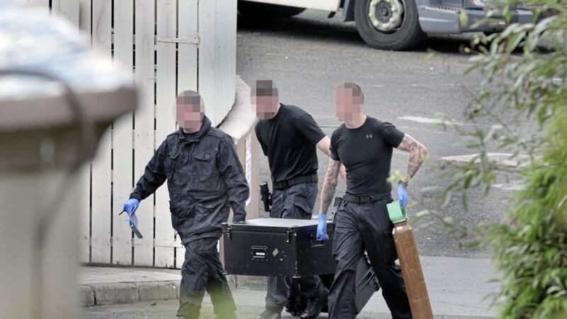 A bomb disposal team makes its way into the Waterfoot Hotel in Derry last October 