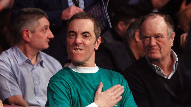 Actor James Nesbitt appeared to be &#39;merry&#39; as he watched the Frampton/ Quigg fight. Picture by Nick Potts/PA Wire 